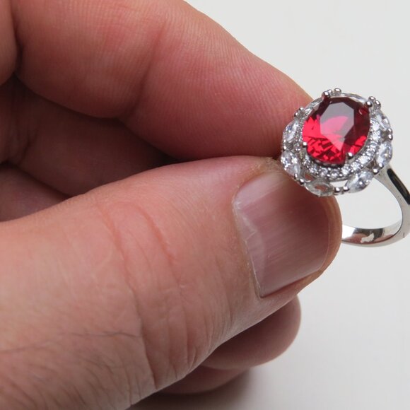 *925 Sterling Silver Diamond Ruby Ring